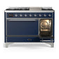 Ilve UM48FQNR3MBCLP Ilve Um48Fqnr3Mbclp Majestic Iii 48 Inch Dual Fuel Range With 8 Burners And Griddle, Dual Function Burner Up To 25,000 Btu (Liquid Propane, Solid Door, Midnight Blue, Chrome)