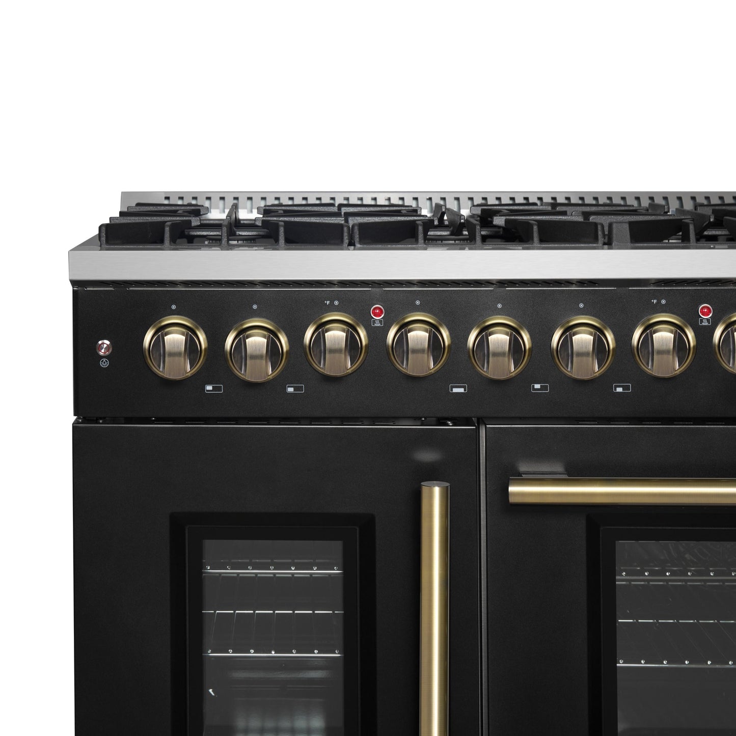 Forno FFSGS635648BLK Forno Galiano 48-Inch French Door Dual Fuel Range, Black & Antique Brass Design, 8 Sealed Burners - 107,000 Btu, Griddle, 6.58 Cu.Ft. Double Ovens