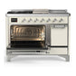 Ilve UM48FSQNR3AWCLP Ilve Um48Fsqnr3Awclp Majestic Iii 48 Inch Dual Fuel Range With 5 Black Brass Burners, Griddle And French Top, Dual Function Burner Up To 25,000 Btu (Liquid Propane, Solid Door, Antique White, Chrome)