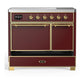 Ilve UMDIB40QNR3BUG Ilve Umdib40Qnr3Bug Majestic Iii 40 Inch Induction Range With 6 Elements, 3.82 Cu. Ft. Total Oven Capacity (Solid Door, Burgundy, Brass)