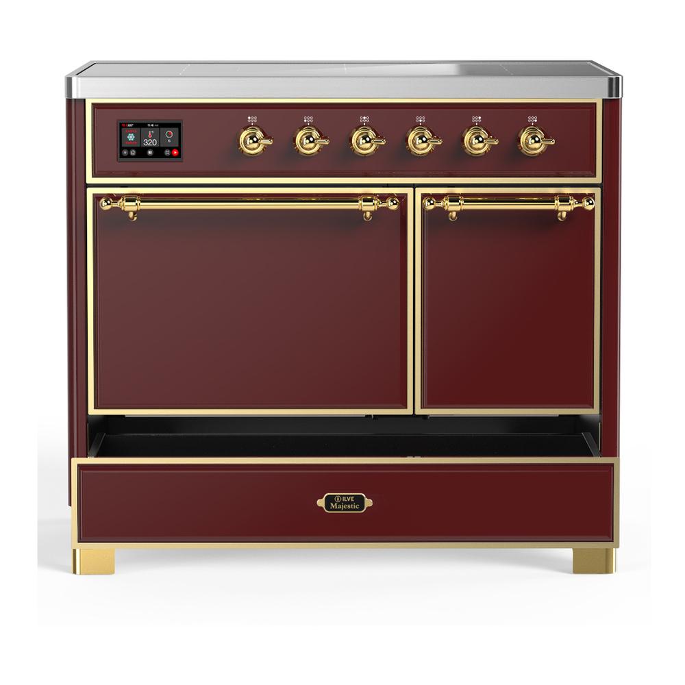 Ilve UMDIB40QNR3BUG Ilve Umdib40Qnr3Bug Majestic Iii 40 Inch Induction Range With 6 Elements, 3.82 Cu. Ft. Total Oven Capacity (Solid Door, Burgundy, Brass)