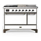 Ilve UM48FSQNR3WHB Ilve Um48Fsqnr3Whb Majestic Iii 48 Inch Dual Fuel Range With 5 Black Brass Burners, Griddle And French Top, Dual Function Burner Up To 25,000 Btu (Natural Gas, Solid Door, White, Burnished)