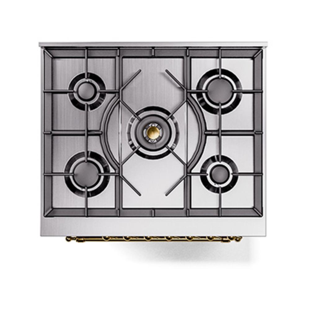 Ilve UN30QNMPSSGLP Ilve Un30Qnmpssglp Nostalgie Ii Noblesse 30" Dual Fuel Range (Liquid Propane, Solid Door, Stainless Steel, Brass)