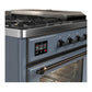 Ilve UM48FSNR3BGBLP Ilve Um48Fsnr3Bgblp Majestic Iii 48 Inch Dual Fuel Range With 5 Black Brass Burners, Griddle And French Top, Dual Function Burner Up To 25,000 Btu (Liquid Propane, Triple Glass Door, Blue Grey, Burnished)