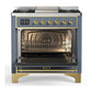 Ilve UM36FQNR3BGG Ilve Um36Fqnr3Bgg Majestic Iii 36 Inch Dual Fuel Range With 6 Black Brass Burners And Griddle, Dual Function Burner Up To 25,000 Btu (Solid Door, Blue Grey, Brass, Natural Gas)
