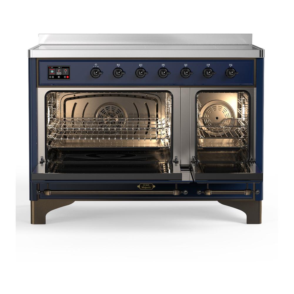 Ilve UMIB48NR3MBB Ilve Umib48Nr3Mbb Majestic Iii 48 Inch Induction Range With 6 Elements, 5.02 Cu. Ft. Total Oven Capacity (Triple Glass Door, Midnight Blue, Burnished)