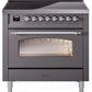 Ilve UPI366NMPMGC Nostalgie Ii 36 Inch Electric Freestanding Range In Matte Graphite With Chrome Trim