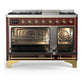 Ilve UM48FNR3BUGLP Ilve Um48Fnr3Buglp Majestic Iii 48 Inch Dual Fuel Range With 8 Burners And Griddle, Dual Function Burner Up To 25,000 Btu (Liquid Propane, Triple Glass Door, Burgundy, Brass)