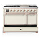 Ilve UM48FQNR3AWPLP Ilve Um48Fqnr3Awplp Majestic Iii 48 Inch Dual Fuel Range With 8 Burners And Griddle, Dual Function Burner Up To 25,000 Btu (Liquid Propane, Solid Door, Antique White, Copper)