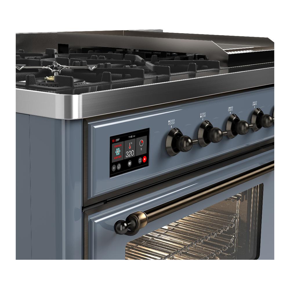 Ilve UM48FNR3BGB Ilve Um48Fnr3Bgb Majestic Iii 48 Inch Dual Fuel Range With 8 Burners And Griddle, Dual Function Burner Up To 25,000 Btu (Natural Gas, Triple Glass Door, Blue Grey, Burnished)
