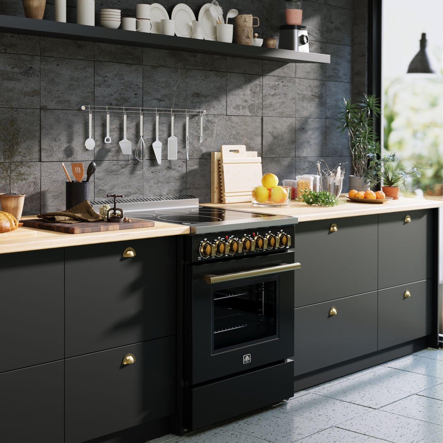 Forno FFSEL601130BLK Forno Paolo 30-Inch Freestanding Electric Range, Black, 4.38 Cu.Ft, True Convection Oven, Energy Efficient
