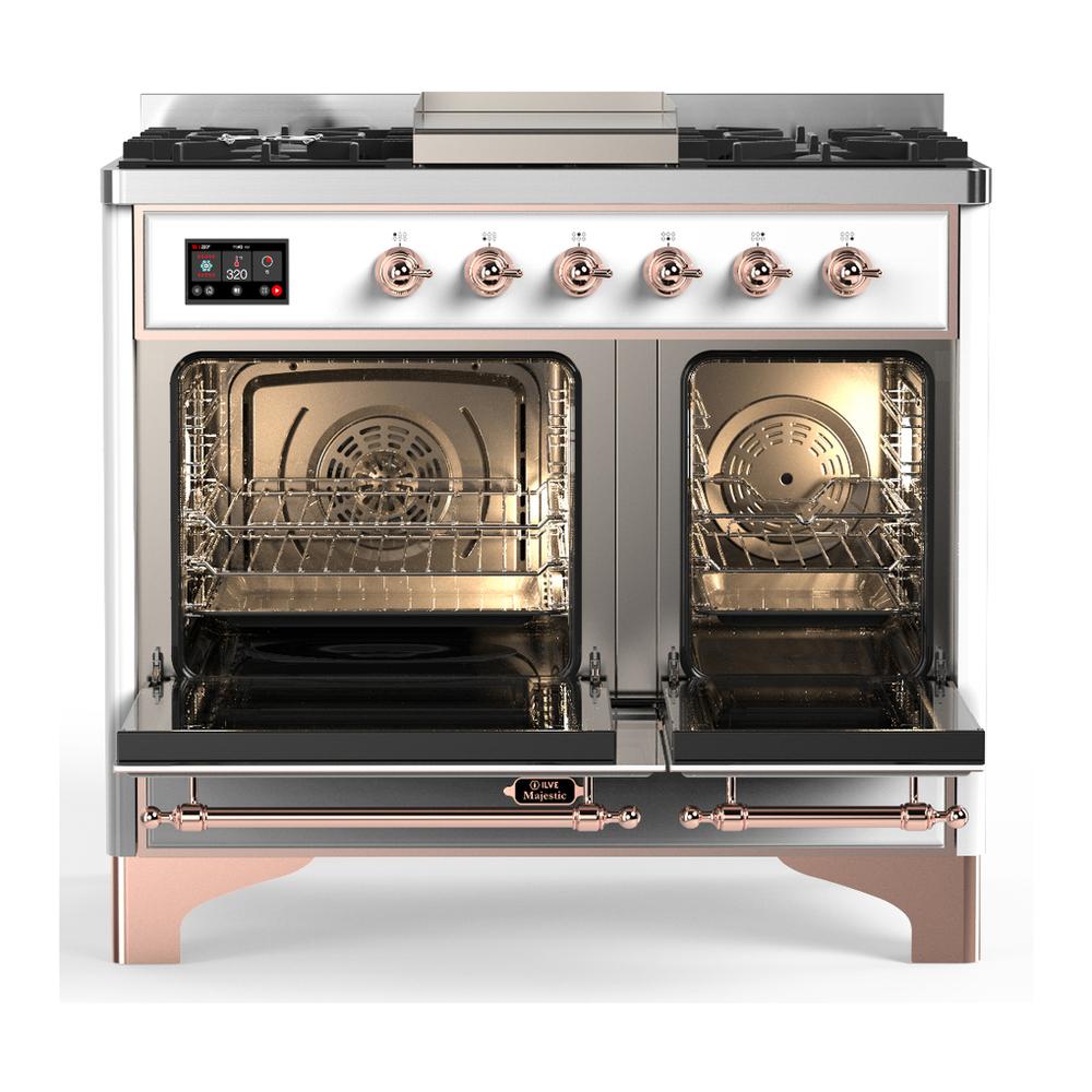 Ilve UMD40FQNR3WHP Ilve Umd40Fqnr3Whp Majestic Iii 40 Inch Dual Fuel Range With 6 Burners And Griddle, Dual Function Burner Up To 25,000 Btu (Natural Gas, Solid Door, White, Copper)