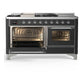Ilve UM60FSNR3MGC Ilve Um60Fsnr3Mgc Majestic Iii 60 Inch Dual Fuel Range With 7 Burners, Griddle And French Top, Dual Function Burner With Up To 25,000 Btu (Natural Gas, Triple Glass Door, Graphite Matte, Chrome)
