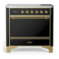 Ilve UMIB36QNR3BKG Ilve Umib36Qnr3Bkg Majestic Iii 36 Inch Induction Range With 6 Elements, 3.5 Cu. Ft. Total Oven Capacity (Solid Door, Glossy Black, Brass)