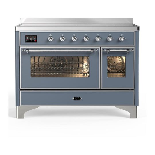 Ilve UMIB48NR3BGC Ilve Umib48Nr3Bgc Majestic Iii 48 Inch Induction Range With 6 Elements, 5.02 Cu. Ft. Total Oven Capacity (Triple Glass Door, Blue Grey, Chrome)