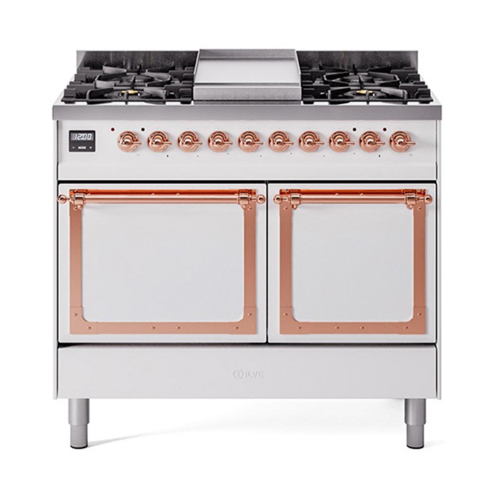 Ilve UND40FQNMPWHP Ilve Und40Fqnmpwhp Nostalgie Ii Noblesse 40" Dual Fuel Range (Natural Gas, Solid Door, White, Copper)