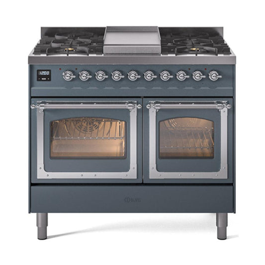 Ilve UND40FNMPBGC Ilve Und40Fnmpbgc Nostalgie Ii Noblesse 40" Dual Fuel Range (Natural Gas, Triple Glass Door, Blue Grey, Chrome)