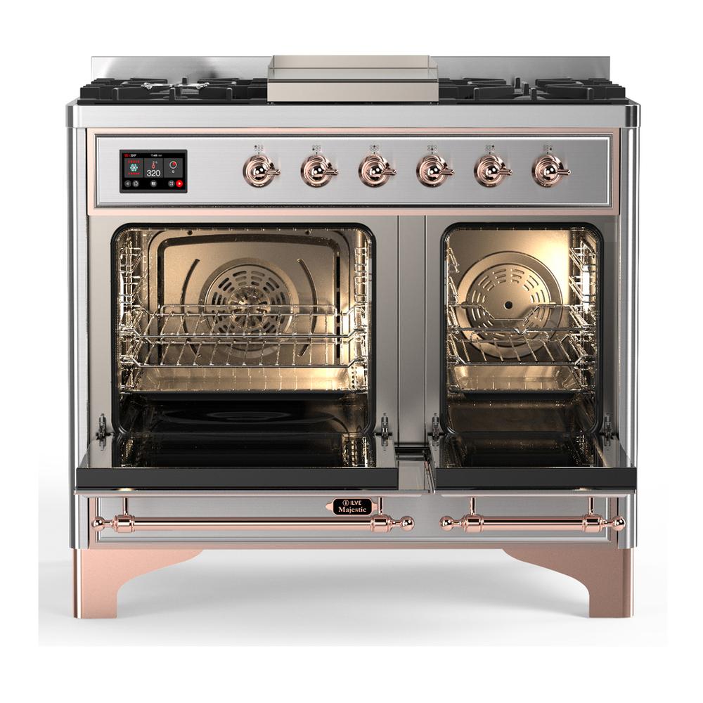 Ilve UMD40FQNR3SSPLP Ilve Umd40Fqnr3Ssplp Majestic Iii 40 Inch Dual Fuel Range With 6 Burners And Griddle, Dual Function Burner Up To 25,000 Btu (Liquid Propane, Solid Door, Stainless Steel, Copper)