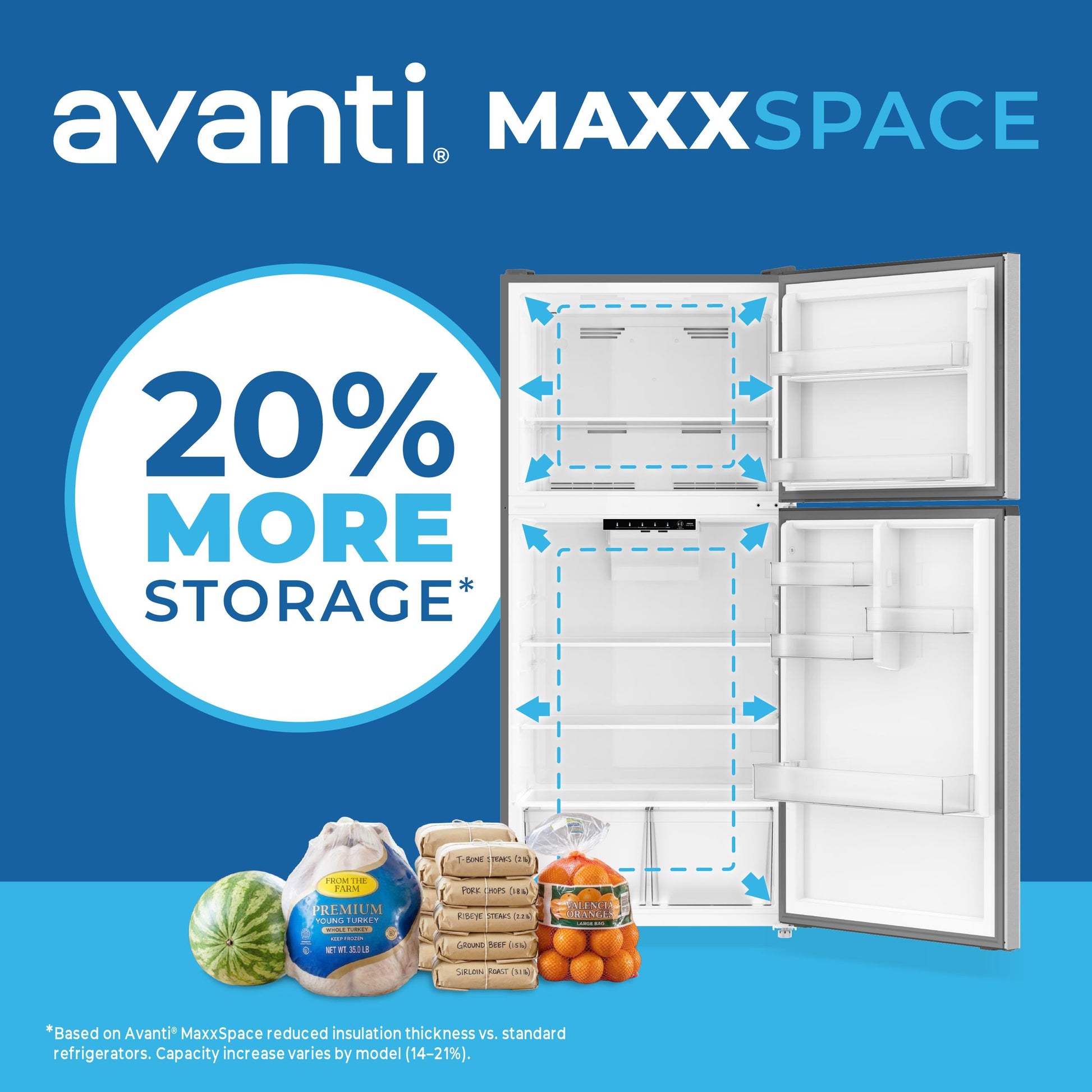 Avanti AVFF21DLJM0SS Avanti Maxxspace Insulation™ Technology Garage-Ready Frost-Free Ice Maker-Ready Refrigerator, 21 Cu. Ft., Energy Star, Stainless Steel Look (Avff21Dljm0Ss)