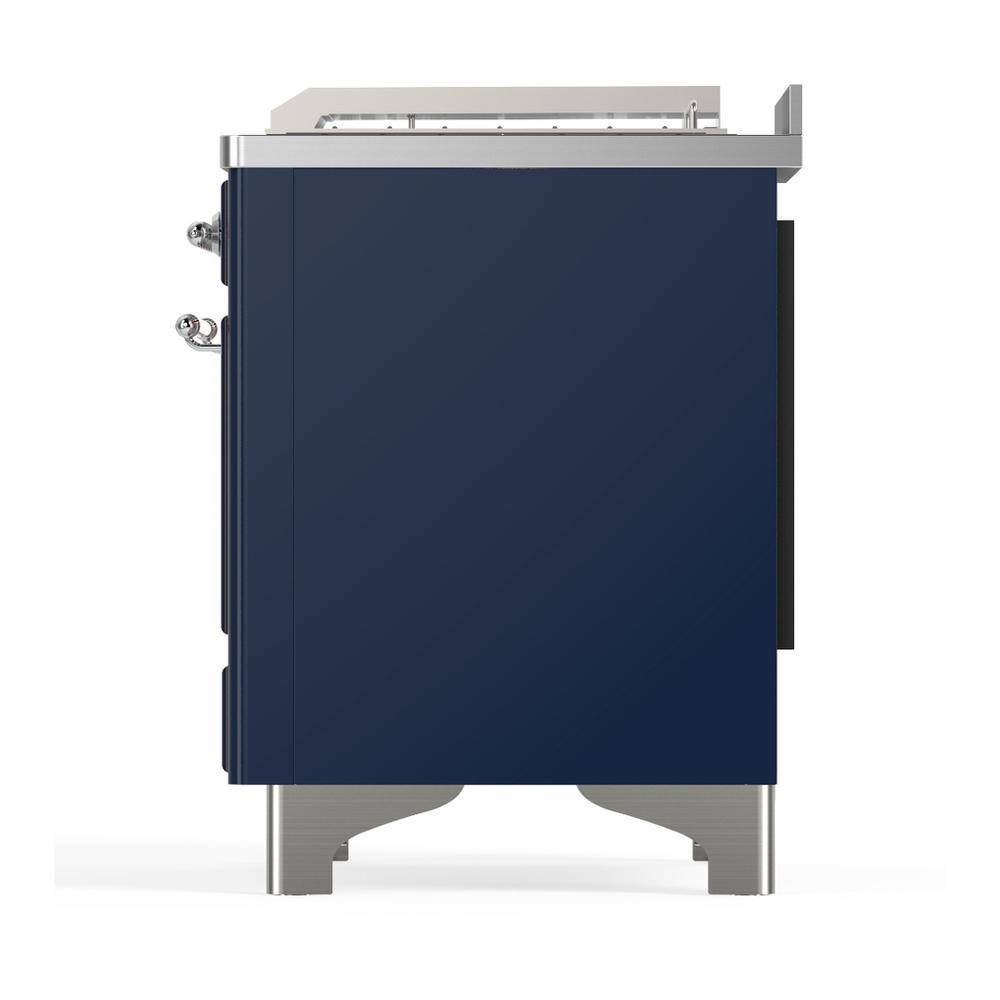 Ilve UM48FSNR3MBC Ilve Um48Fsnr3Mbc Majestic Iii 48 Inch Dual Fuel Range With 5 Black Brass Burners, Griddle And French Top, Dual Function Burner Up To 25,000 Btu (Natural Gas, Triple Glass Door, Midnight Blue, Chrome)