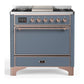 Ilve UM36FQNR3BGP Ilve Um36Fqnr3Bgp Majestic Iii 36 Inch Dual Fuel Range With 6 Black Brass Burners And Griddle, Dual Function Burner Up To 25,000 Btu (Solid Door, Blue Grey, Copper, Natural Gas)