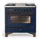 Ilve UM36FNR3MBBLP Ilve Um36Fnr3Mbblp Majestic Iii 36 Inch Dual Fuel Range With 6 Black Brass Burners And Griddle, Dual Function Burner Up To 25,000 Btu (Triple Glass Door, Midnight Blue, Burnished, Liquid Propane)