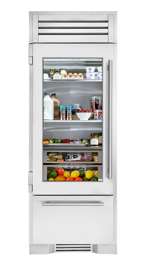 True Residential TR30RBFLSGA 30 Inch Stainless Glass Door Left Hinge Refrigerator With Bottom Freezer