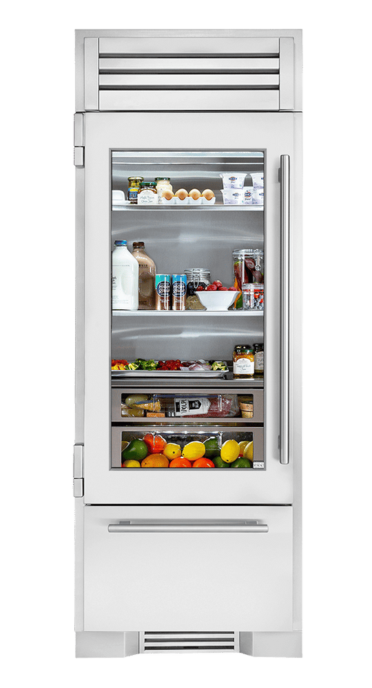 True Residential TR30RBFLSGA 30 Inch Stainless Glass Door Left Hinge Refrigerator With Bottom Freezer
