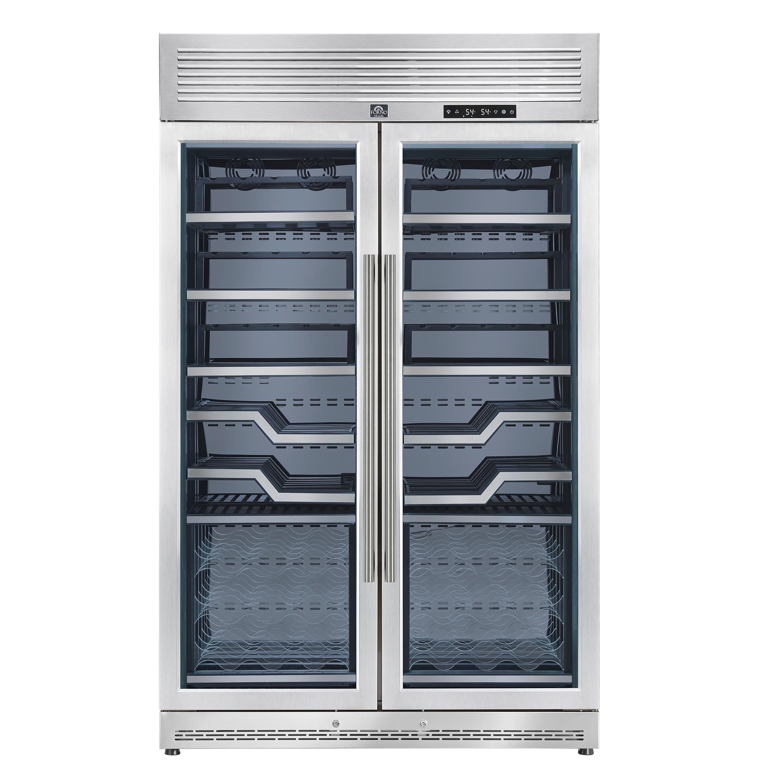Forno FWCDR661148S Forno Abruzzo 48-Inch Dual Zone Wine Cellar, 102 Bottles, 24 Cu. Ft., Clear Acrylic Holders & Stainless Trim Shelves