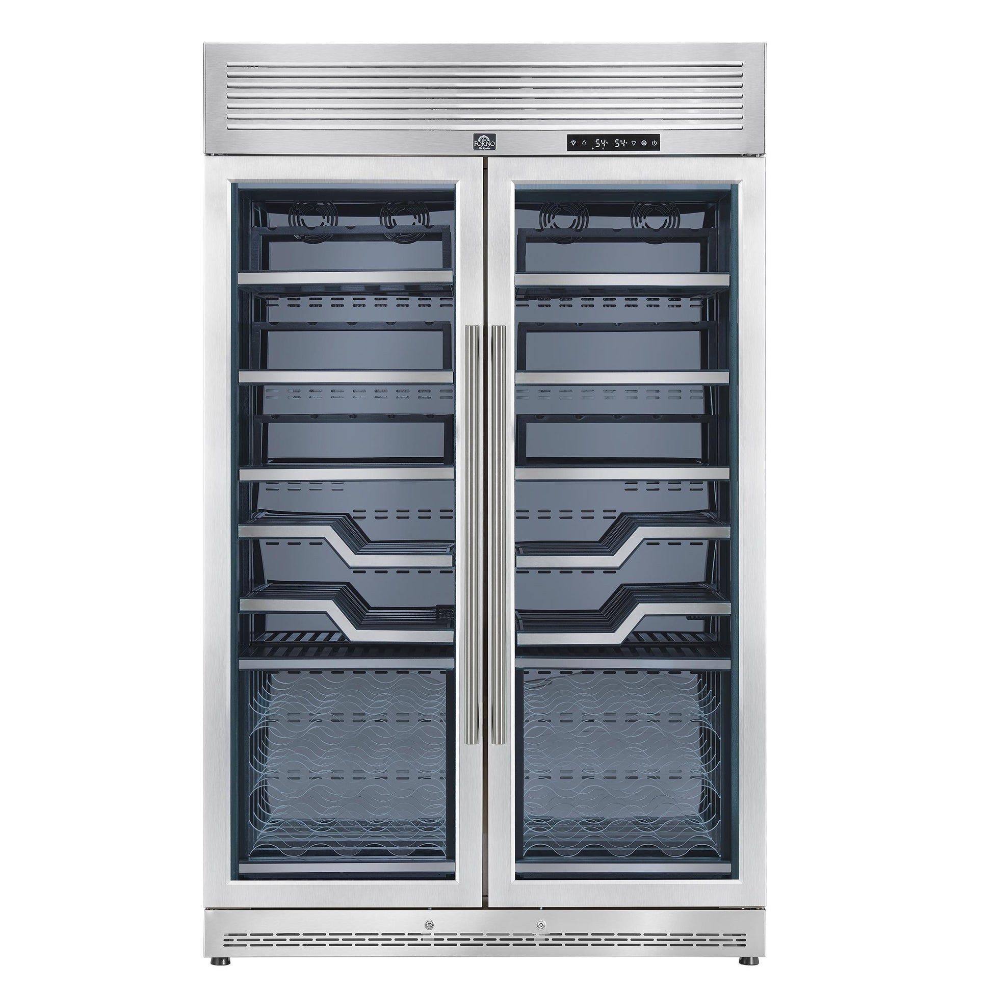 Forno FWCDR661148S Forno Abruzzo 48-Inch Dual Zone Wine Cellar, 102 Bottles, 24 Cu. Ft., Clear Acrylic Holders & Stainless Trim Shelves