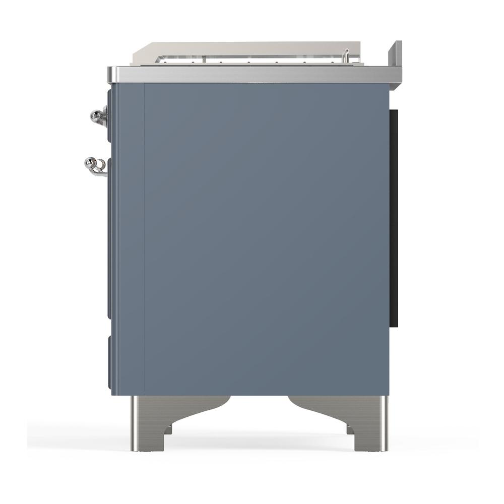 Ilve UM48FSQNR3BGCLP Ilve Um48Fsqnr3Bgclp Majestic Iii 48 Inch Dual Fuel Range With 5 Black Brass Burners, Griddle And French Top, Dual Function Burner Up To 25,000 Btu (Liquid Propane, Solid Door, Blue Grey, Chrome)