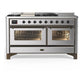 Ilve UM60FSNR3SSBLP Ilve Um60Fsnr3Ssblp Majestic Iii 60 Inch Dual Fuel Range With 7 Burners, Griddle And French Top, Dual Function Burner With Up To 25,000 Btu (Liquid Propane, Triple Glass Door, Stainless Steel, Burnished)