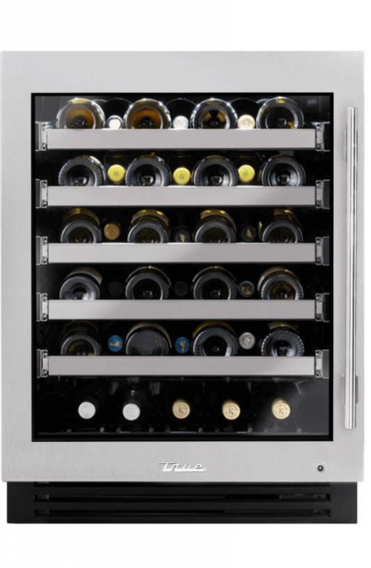True Residential TUWADA24LGAS 24 Inch Single Zone Stainless Glass Door Left Hinge Ada Height Undercounter Wine Cabinet