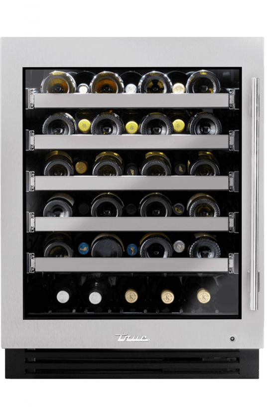 True Residential TUWADA24LGAS 24 Inch Single Zone Stainless Glass Door Left Hinge Ada Height Undercounter Wine Cabinet