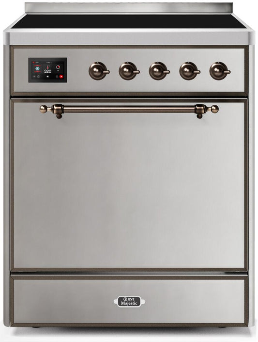 Ilve UMI30QNE3SSB Majestic Ii 30 Inch Electric Freestanding Range In Stainless Steel With Bronze Trim