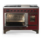 Ilve UM48FNR3BUB Ilve Um48Fnr3Bub Majestic Iii 48 Inch Dual Fuel Range With 8 Burners And Griddle, Dual Function Burner Up To 25,000 Btu (Natural Gas, Triple Glass Door, Burgundy, Burnished)