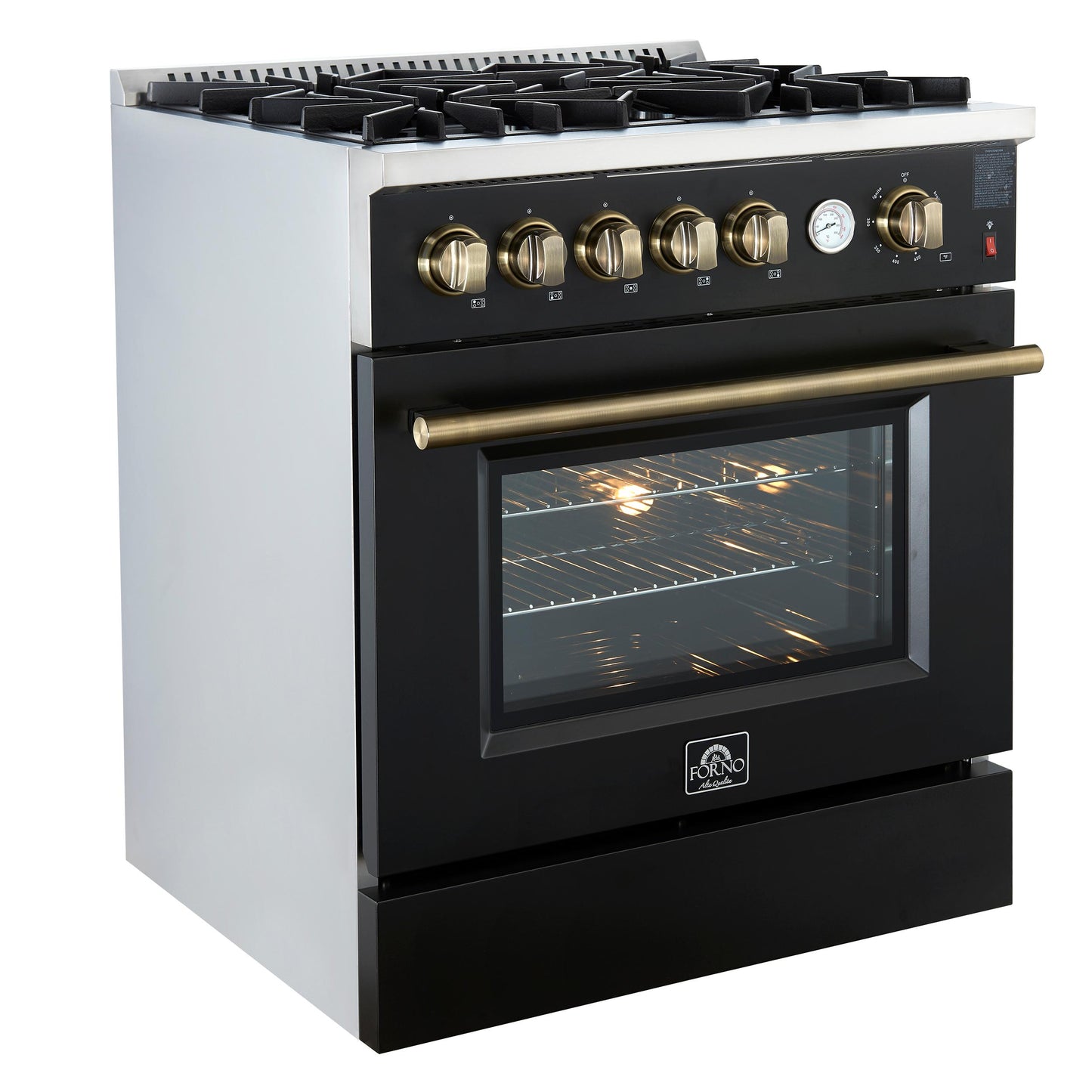 Forno FFSGS627430BLK Giovanni 30-Inch Gas Range Black & Antique Brass Design, 5 Burners 67,000 Btu, 4.32 Cu.Ft. Convection Oven