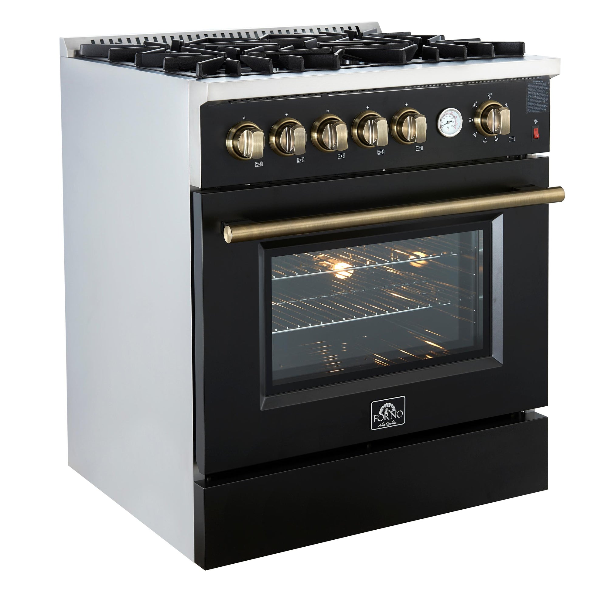 Forno FFSGS627430BLK Giovanni 30-Inch Gas Range Black & Antique Brass Design, 5 Burners 67,000 Btu, 4.32 Cu.Ft. Convection Oven