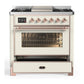 Ilve UM36FNR3AWP Ilve Um36Fnr3Awp Majestic Iii 36 Inch Dual Fuel Range With 6 Black Brass Burners And Griddle, Dual Function Burner Up To 25,000 Btu (Triple Glass Door, Antique White, Copper, Natural Gas)