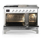 Ilve UM48FSQNR3RACLP Ilve Um48Fsqnr3Raclp Majestic Iii 48 Inch Dual Fuel Range With 5 Black Brass Burners, Griddle And French Top, Dual Function Burner Up To 25,000 Btu (Liquid Propane, Solid Door, Ral, Chrome)
