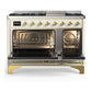 Ilve UM48FNR3AWGLP Ilve Um48Fnr3Awglp Majestic Iii 48 Inch Dual Fuel Range With 8 Burners And Griddle, Dual Function Burner Up To 25,000 Btu (Liquid Propane, Triple Glass Door, Antique White, Brass)