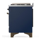 Ilve UM36FNR3MBB Ilve Um36Fnr3Mbb Majestic Iii 36 Inch Dual Fuel Range With 6 Black Brass Burners And Griddle, Dual Function Burner Up To 25,000 Btu (Triple Glass Door, Midnight Blue, Burnished, Natural Gas)