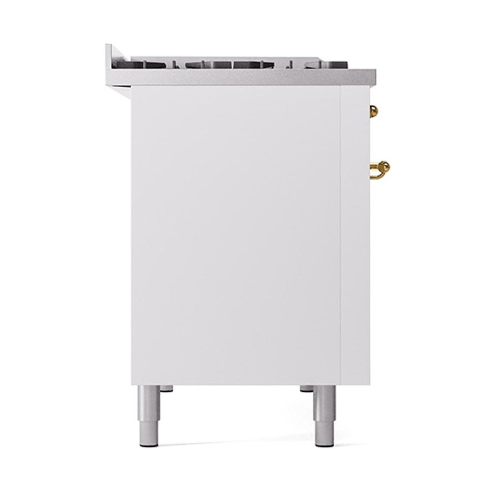 Ilve UN48FQNMPWHG Ilve Un48Fqnmpwhg Nostalgie Ii Noblesse 48" Dual Fuel Range (8 Sealed Burners + Griddle, Natural Gas, Solid Door, White, Brass)
