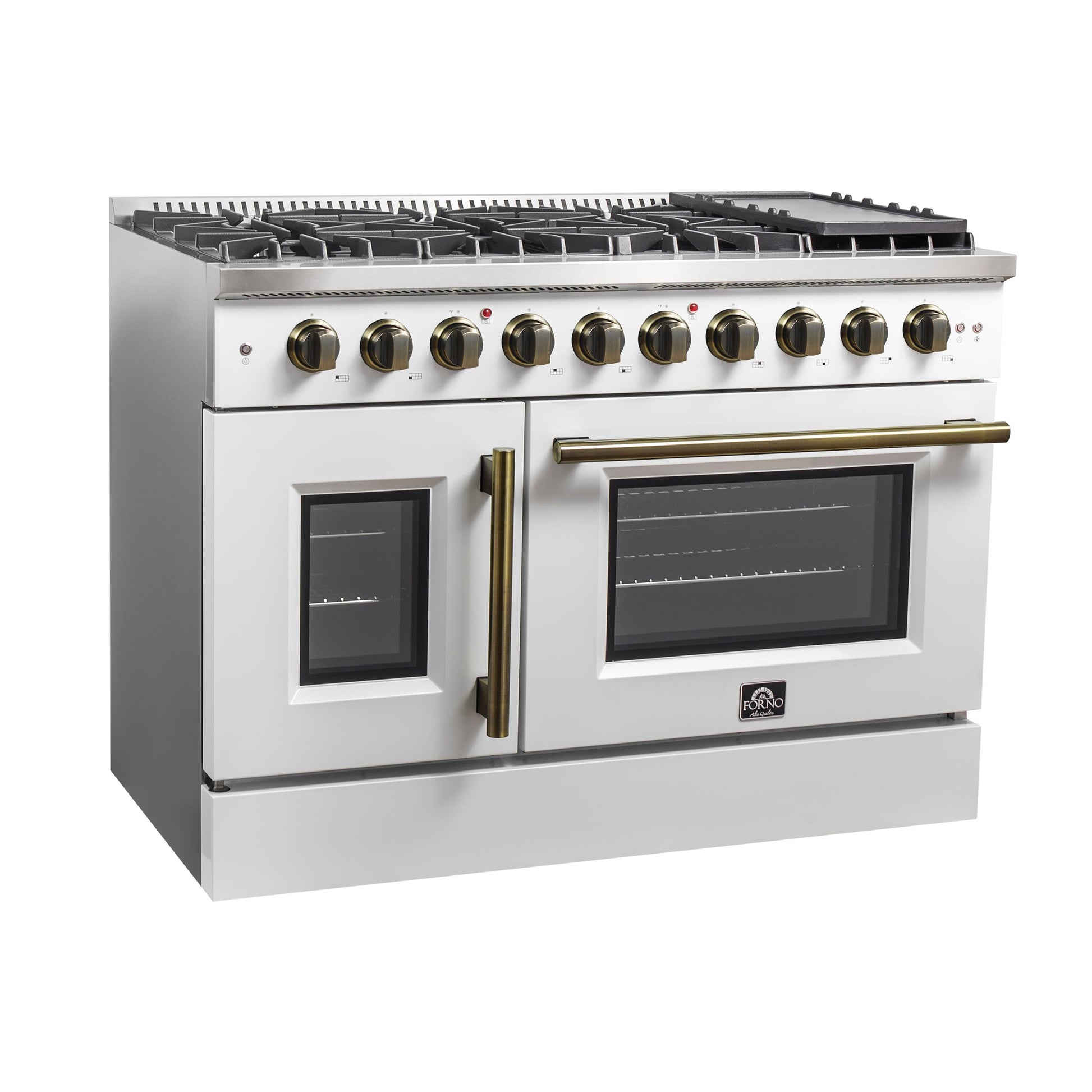 Forno FFSGS644448WHT Forno Galiano 48-Inch Freestanding French Door Gas Range, White & Antique Brass