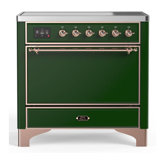 Ilve UMIB36QNR3EGP Ilve Umib36Qnr3Egp Majestic Iii 36 Inch Induction Range With 6 Elements, 3.5 Cu. Ft. Total Oven Capacity (Solid Door, Emerald Green, Copper)
