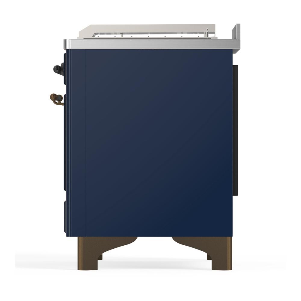 Ilve UM48FSNR3MBBLP Ilve Um48Fsnr3Mbblp Majestic Iii 48 Inch Dual Fuel Range With 5 Black Brass Burners, Griddle And French Top, Dual Function Burner Up To 25,000 Btu (Liquid Propane, Triple Glass Door, Midnight Blue, Burnished)
