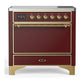Ilve UMIB36QNR3BUG Ilve Umib36Qnr3Bug Majestic Iii 36 Inch Induction Range With 6 Elements, 3.5 Cu. Ft. Total Oven Capacity (Solid Door, Burgundy, Brass)