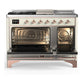 Ilve UM48FSNR3AWP Ilve Um48Fsnr3Awp Majestic Iii 48 Inch Dual Fuel Range With 5 Black Brass Burners, Griddle And French Top, Dual Function Burner Up To 25,000 Btu (Natural Gas, Triple Glass Door, Antique White, Copper)