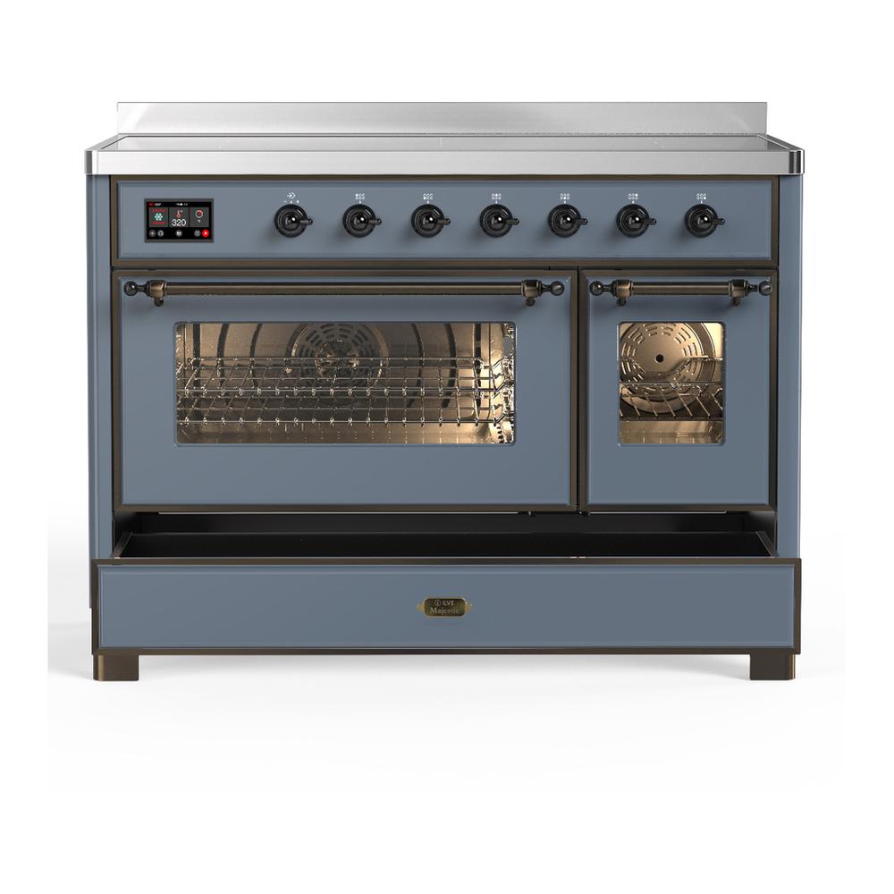 Ilve UMIB48NR3BGB Ilve Umib48Nr3Bgb Majestic Iii 48 Inch Induction Range With 6 Elements, 5.02 Cu. Ft. Total Oven Capacity (Triple Glass Door, Blue Grey, Burnished)