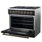 Forno FFSGS615636BLK Forno Galiano 36-Inch Dual Fuel Range In Black & Antique Brass Design, 6 Sealed Burners 83,000 Btu, 5.36 Cu.Ft. True Convection Oven